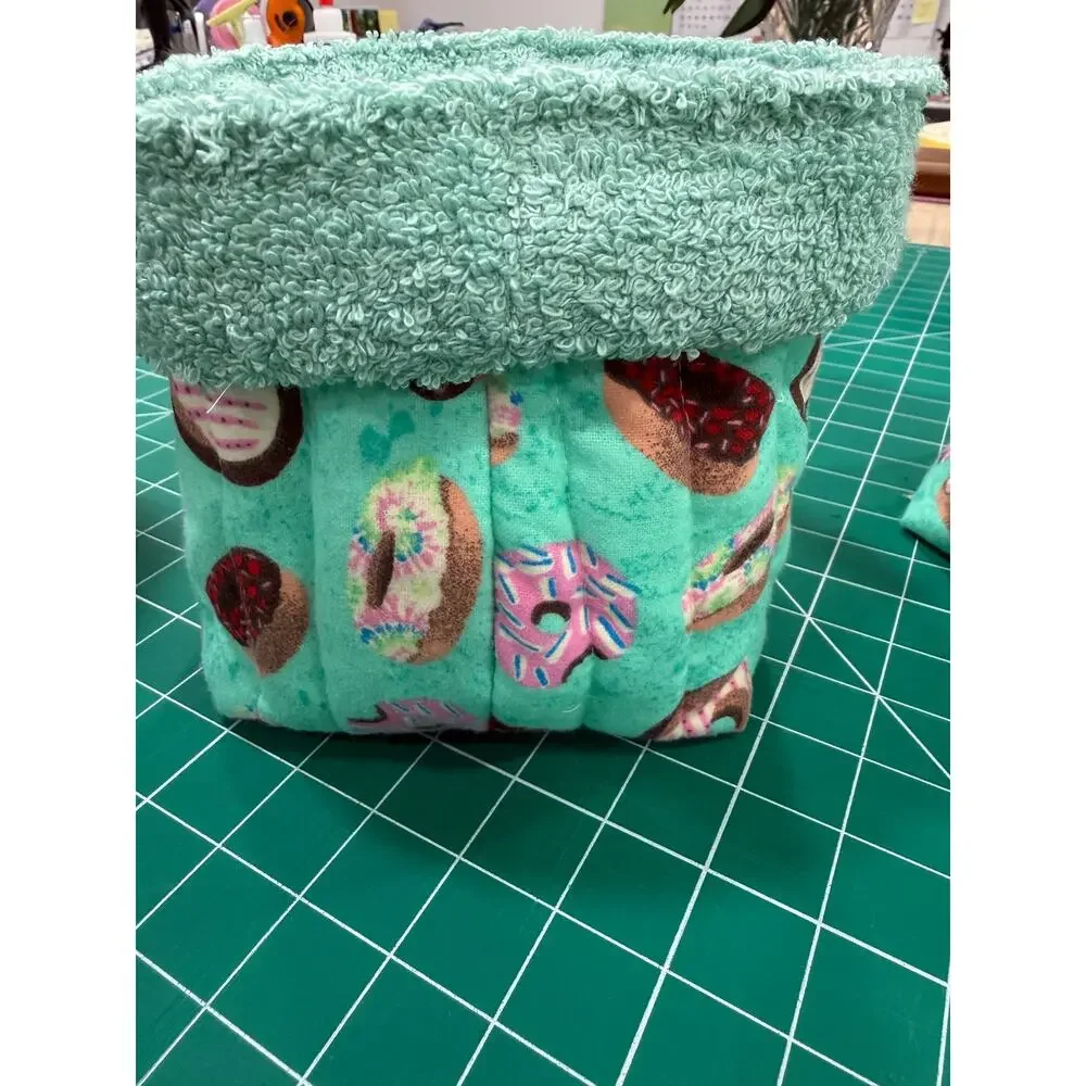 Handmade Donut Vanity Bucket Organizer Terry Lined Quilted 8” Tall Soft Stable